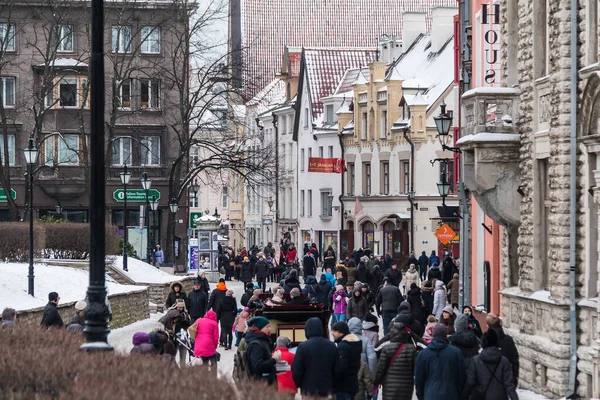 Tallinn Estonia Dicembre 2018 Vista Panoramica Della Harju Street Con — Foto Stock