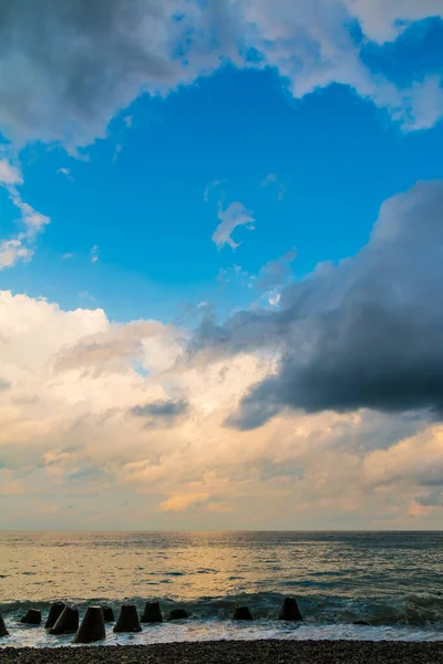 Seascape Contrasting Clouds Sea Clear Gap Blue Sky Them — Stok fotoğraf