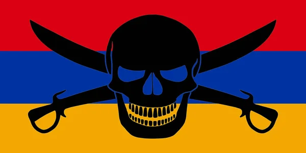 Armenian Flag Combined Black Pirate Image Jolly Roger Cutlasses — стокове фото