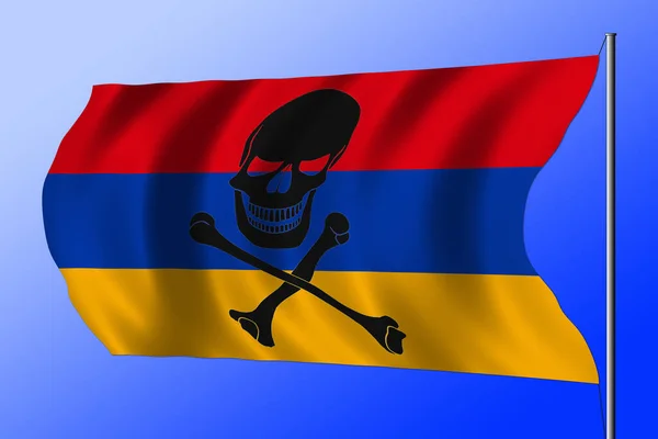 Waving Armenian Flag Combined Black Pirate Image Jolly Roger Crossbones — 스톡 사진