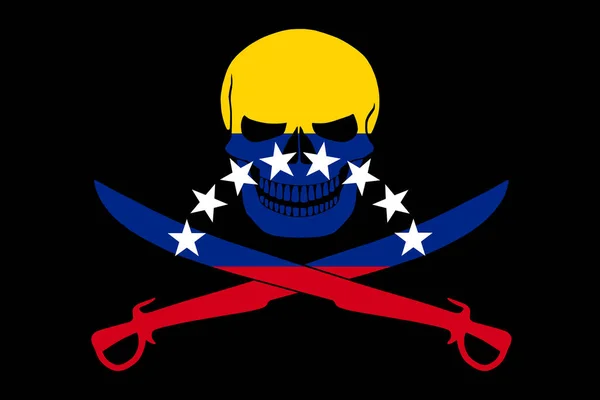 Černá Pirátská Vlajka Vyobrazením Jolly Rogera Šavlemi Kombinaci Barvami Venezuelské — Stock fotografie