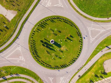 Top-down drone view of the roundabout in sunny day, Sochi, Russia