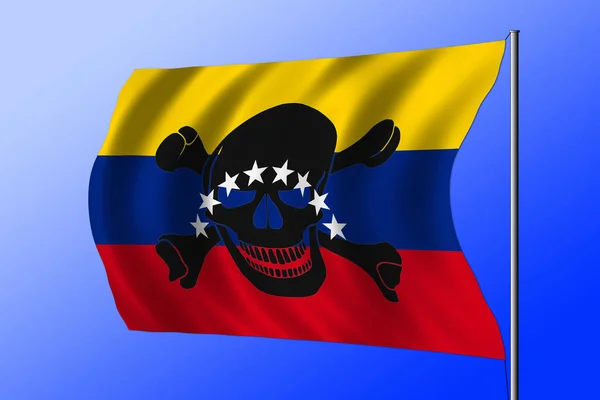 Waving Venezuelan Flag Combined Black Pirate Image Jolly Roger Crossbones — стоковое фото