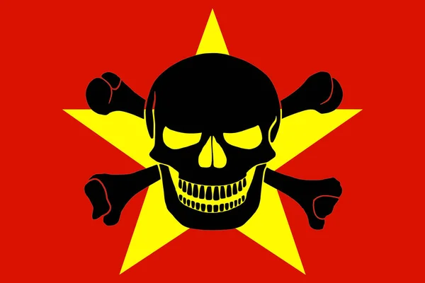 Vietnamese Flag Combined Black Pirate Image Jolly Roger Crossbones — Stockfoto