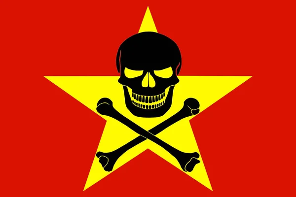 Vietnamese Flag Combined Black Pirate Image Jolly Roger Crossbones — стокове фото