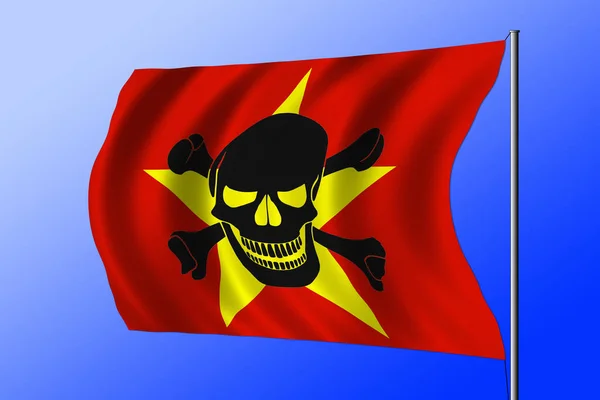 Waving Vietnamese Flag Combined Black Pirate Image Jolly Roger Crossbones — Stockfoto