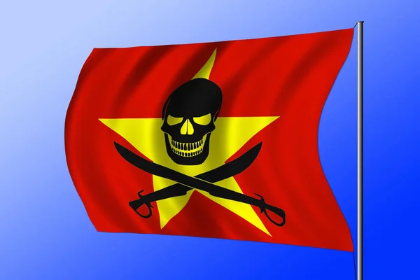Waving Vietnamese Flag Combined Black Pirate Image Jolly Roger Cutlasses — Stockfoto