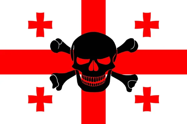 Grúz Zászló Kombinálva Fekete Kalóz Kép Jolly Roger Keresztcsontokkal — Stock Fotó