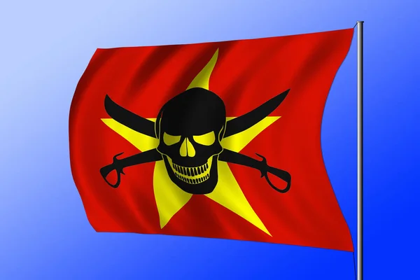 Waving Vietnamese Flag Combined Black Pirate Image Jolly Roger Cutlasses — Stockfoto