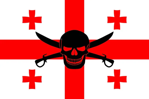 Grúz Zászló Kombinálva Fekete Kalóz Kép Jolly Roger Cutlasses — Stock Fotó