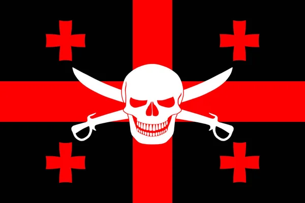 Bandiera Pirata Nera Con Immagine Jolly Roger Con Posate Combinate — Foto Stock