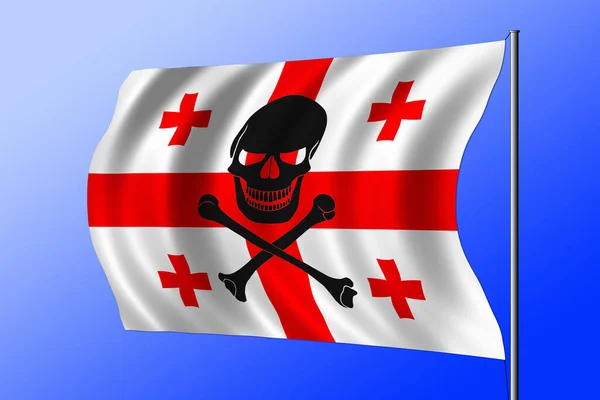 Waving Georgian flag combined with the black pirate image of Jolly Roger with crossbones