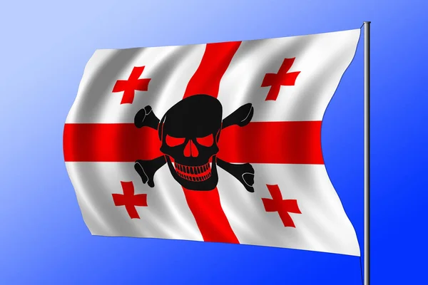 Zwaaiende Georgische Vlag Gecombineerd Met Het Zwarte Piratenbeeld Van Jolly — Stockfoto