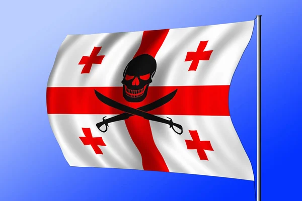Κυματιστή Γεωργιανή Σημαία Συνδυασμό Μαύρη Πειρατική Εικόνα Του Jolly Roger — Φωτογραφία Αρχείου