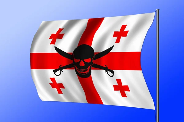 Waving Georgian flag combined with the black pirate image of Jolly Roger with cutlasses