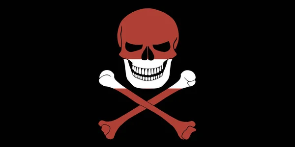 Чорний Піратський Прапор Зображенням Джолі Роджера Перехрестями Поєднанні Кольорами Латвійського — стокове фото