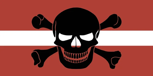 Latvian Flag Combined Black Pirate Image Jolly Roger Crossbones — стоковое фото