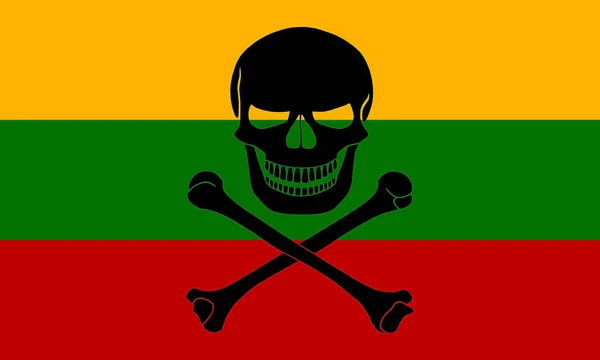 Lithuanian Flag Combined Black Pirate Image Jolly Roger Crossbones — стокове фото