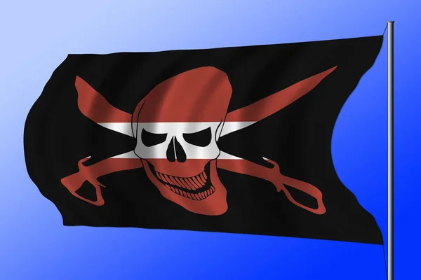 Waving Black Pirate Flag Image Jolly Roger Cutlasses Combined Colors — Stockfoto