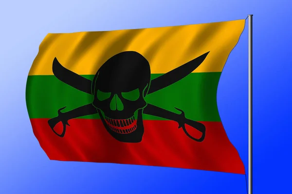 Mávání Litevskou Vlajkou Kombinaci Černým Pirátským Obrazem Jolly Rogera Noži — Stock fotografie