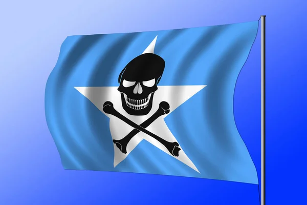 Waving Somalian Flag Combined Black Pirate Image Jolly Roger Crossbones — 스톡 사진