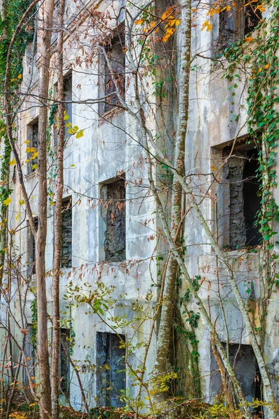 Fasáda Opuštěné Budovy Bývalé Restaurace Vrcholu Hory Akhun Slunečného Podzimního — Stock fotografie