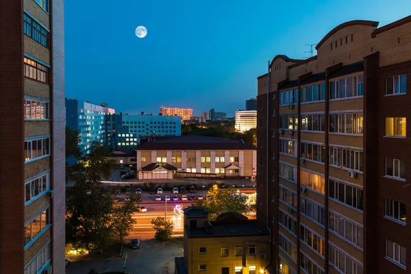 Vista Aérea Nocturna Ciudad Tyumen — Foto de Stock