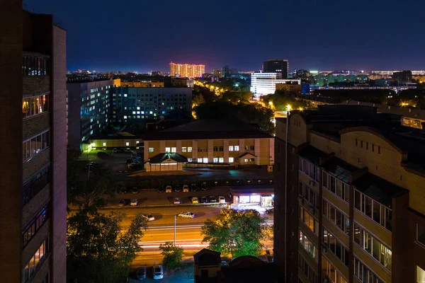 Aerial night view of Tyumen City
