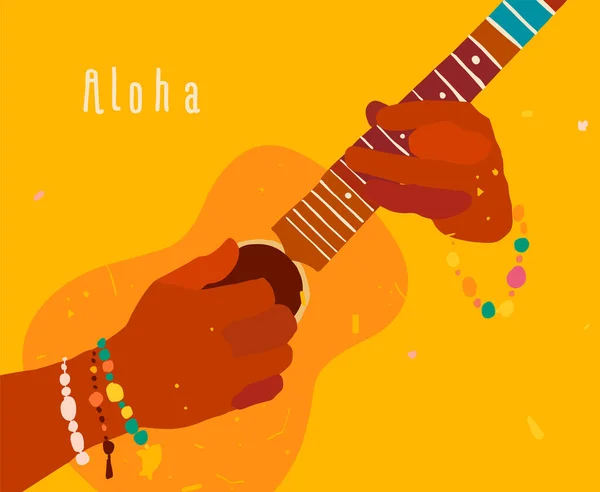 Hombre tocando la guitarra hawaiana, ukelele — Vector de stock