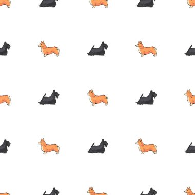 Şirin köpekler, Corgi, dachshund ve scotch terrier ile kusursuz bir desen.