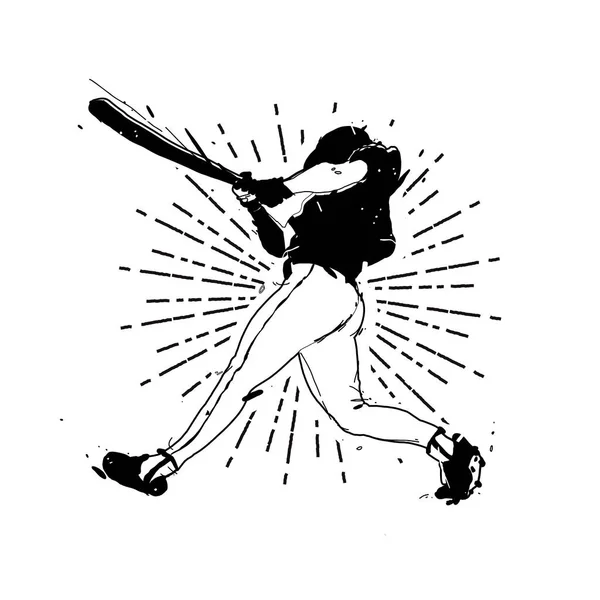 Baseballspieler schwarz-weißes Emblem-Design. Jahrgangs-Vektorillustration — Stockvektor