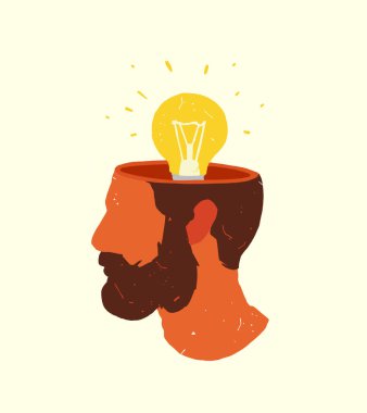 Kafasında ampul olan bir erkek profili