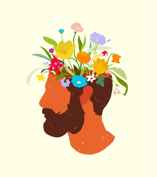 Perfil Mans com flores em sua cabeça —  Vetores de Stock