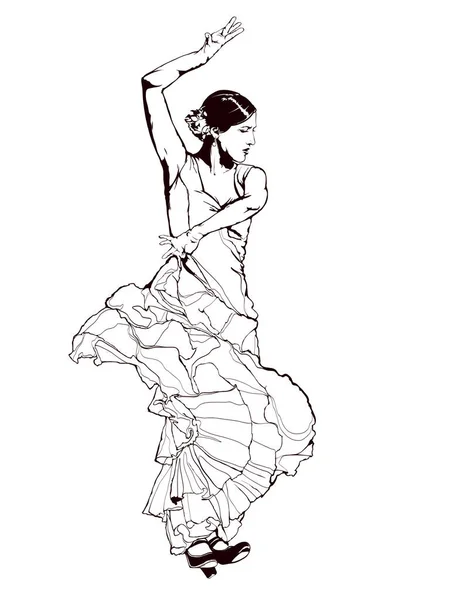 Spanish girl in red dress dances a flamenco — Stock Vector