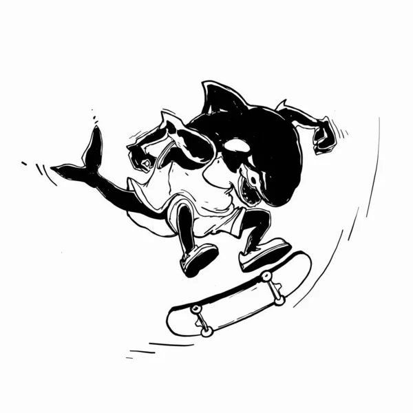 スケートボードでジャンプするスケータークジラキラー — ストックベクタ