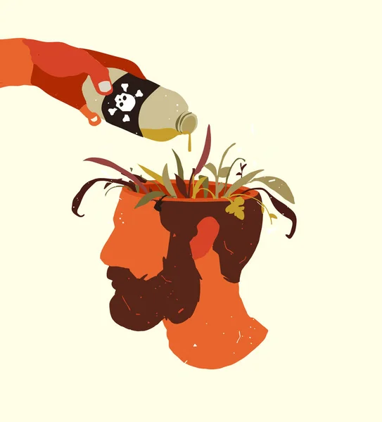 Cabeza de hombre con flores envenenadas en su cabeza — Archivo Imágenes Vectoriales