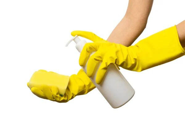 Hand Yellow Glove Sponge — Stock Photo, Image