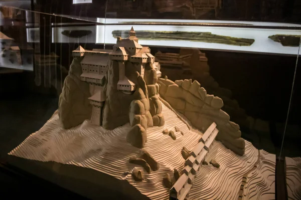 Model Ancient Fortress Museum Historical Cultural Reserve Tustan Carpathians Western — Zdjęcie stockowe