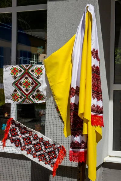 Ручная Вышивка Редкость Украинская Вышивка Национальным Орнаментом Полотенца Рубашки Ткань — стоковое фото