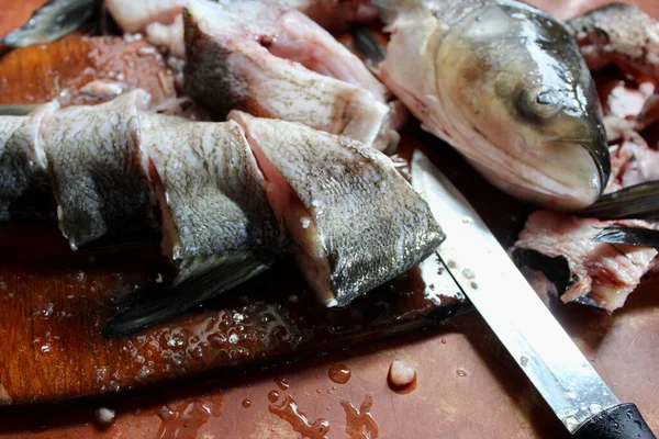 Trozos Pescado Crudo Listos Para Cocinar —  Fotos de Stock