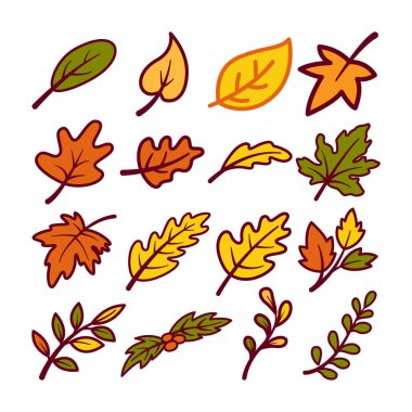 Illustration of various branch and leaves set. Isolated on white background. Elements for autumn needs