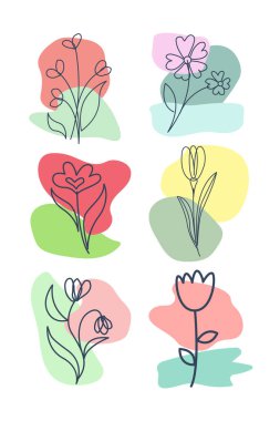 Aesthetic outline flower shape, design element set vector