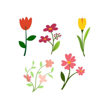 Aesthetic outline flower shape, design element set vector