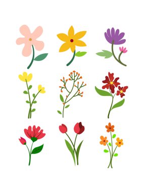 Aesthetic outline flower shape, design element set vector