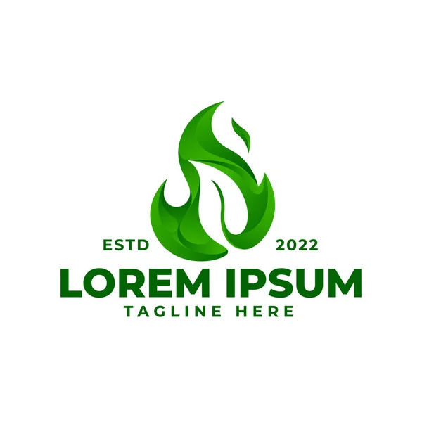 Logo Flame Leaf Green Gradient Logo Premium Vector Fire Flame — Διανυσματικό Αρχείο
