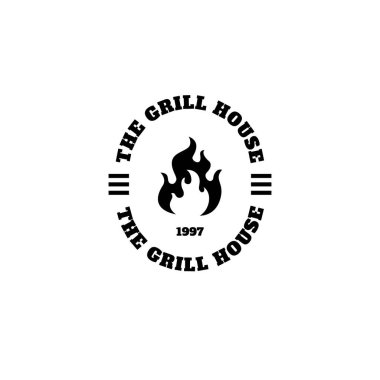 the grill house logo. Fire flame logo. Barbeque party logo stamp