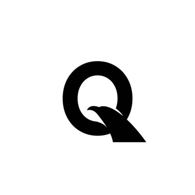 letter Q eagle logo design. Letter Q initials. Eagle head silhouette negative space