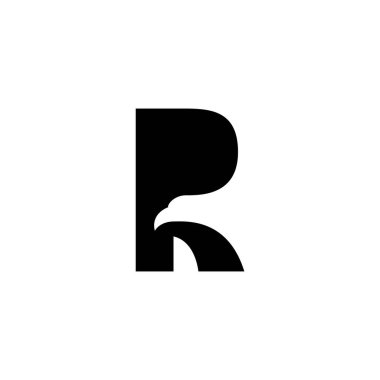 letter R eagle logo design. Letter R initials. Eagle head silhouette negative space