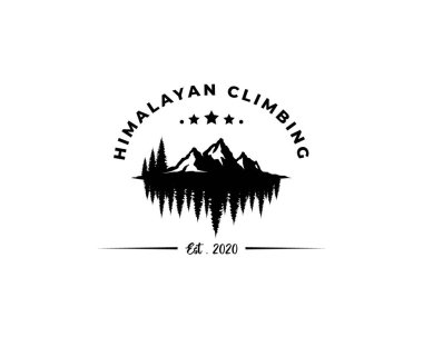 Himalaya climbing logo. Himalaya mountain logo. Pine forest silhouette logo