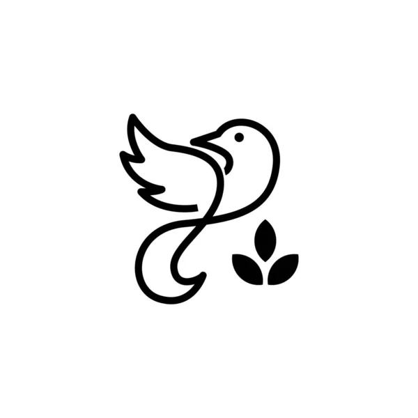 Abstract flying bird logo with leaves. Outline bird silhouette logo